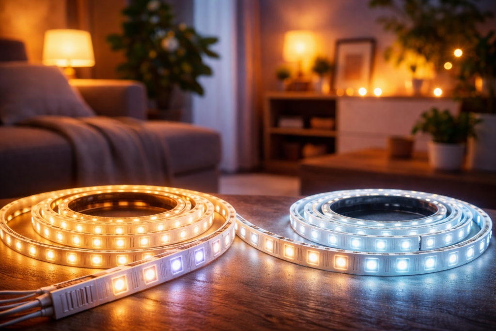 verschil tussen 12v en 24v led strips warm en koel licht voorbeeld